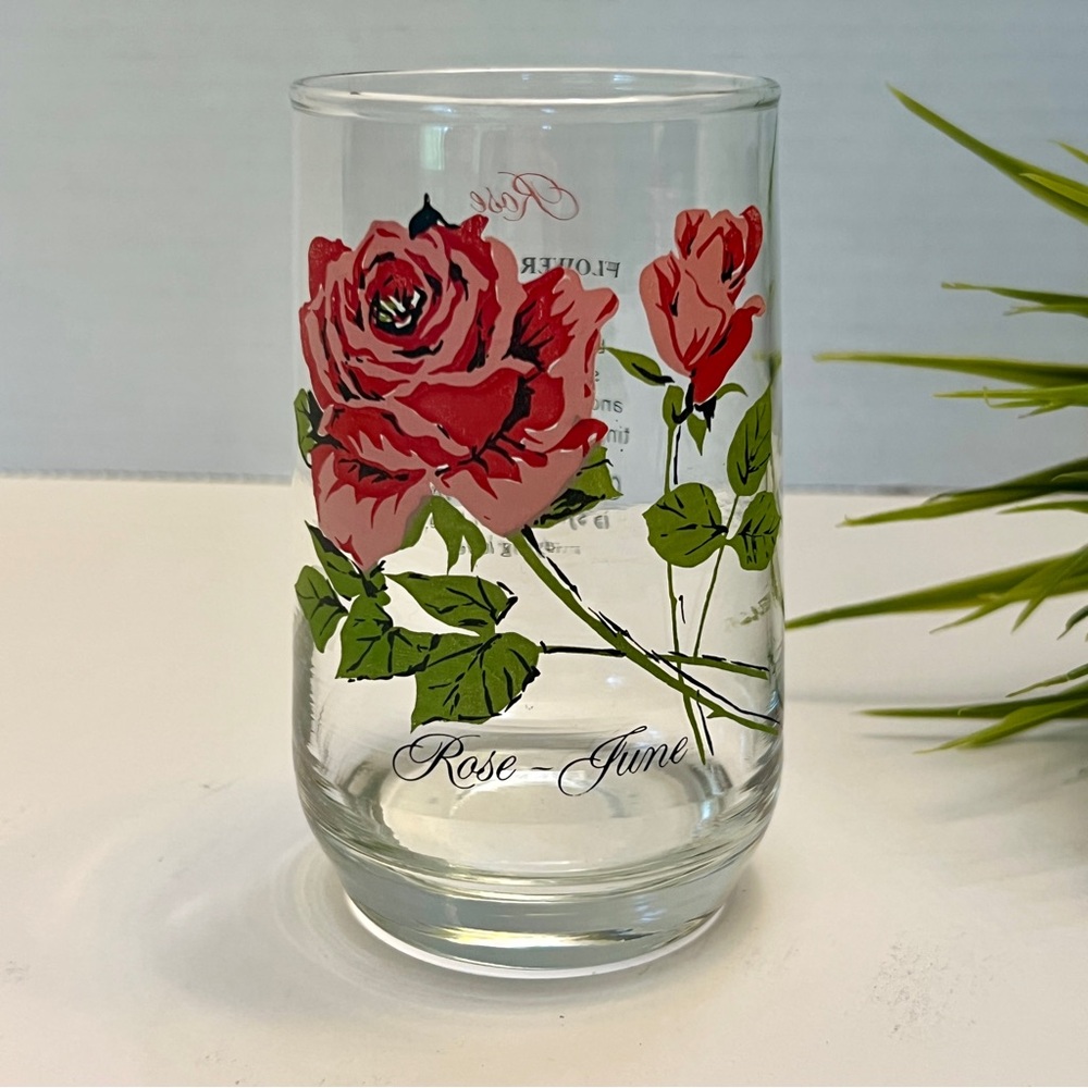 Vintage Brockway Flower of the Month June Rose Juice Glass Drinking Glass
